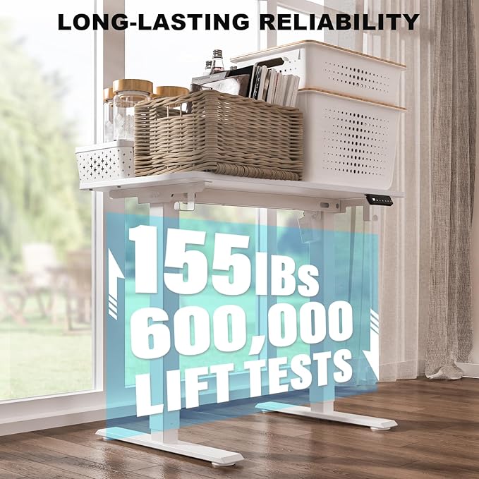 40 x 24 Inch Standing Desk with 2 Drawers, Easily Assembled Height Adjustable Desk, Ergonomic Sit to Stand Electric Desk for Home Office Workstation, White