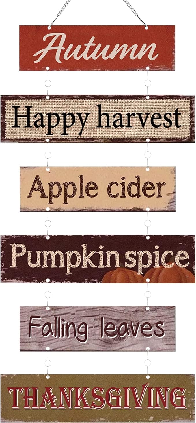 Hotop Fall Decorations for Home Thanksgiving Hanging Signs Wooden Wall Plaque Autumn Wall Hanging Decor for Home Thanksgiving Autumn Office Indoor Outdoor Door Decor Sign(Classic Color)