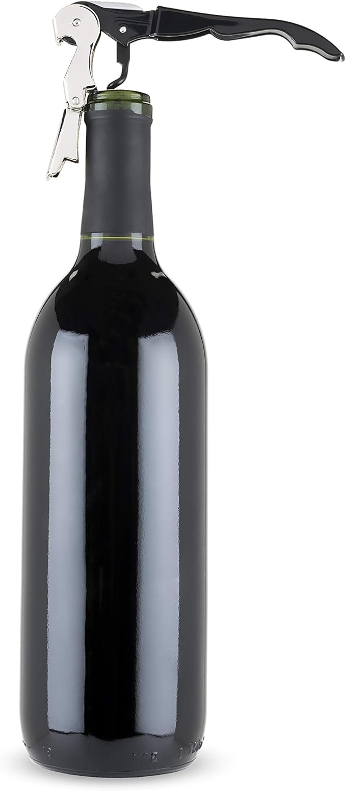 True Truetap Double Hinged Waiter's Corkscrew Wine Opener, Stainless Steel Wine Bottle Opener with Built In Foil Cutter, Home Bar Tools, Bar Cart Accessories, Wedding Gifts, Set of 1, Black Silver