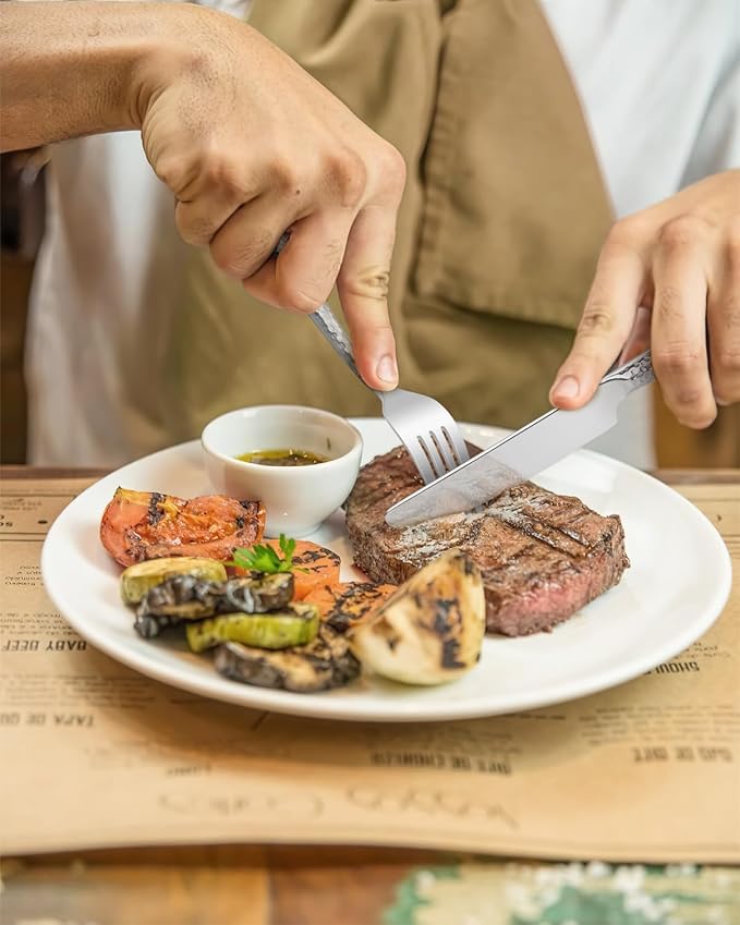 Hammered Silverware Set, Ollex 60-Piece Heavy Flatware Set for 12 Mirror Finished with Food-Grade Stainless Steel Spoons Forks Knives Dinning Utensils for Home Restaurant Cutlery Set, Dishwasher safe