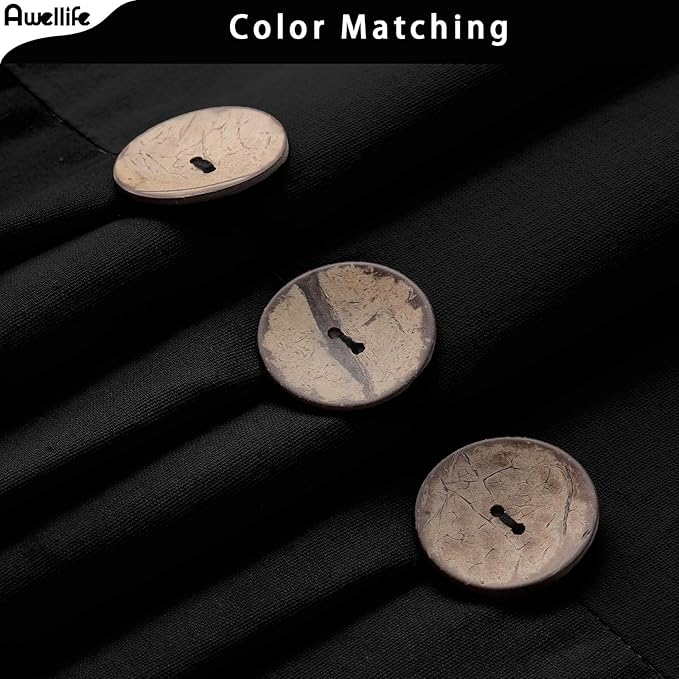 Awellife Farmhouse Black Shower Curtain Button Linen Textured Woven Fabric,Country Style 72" W x 72" L