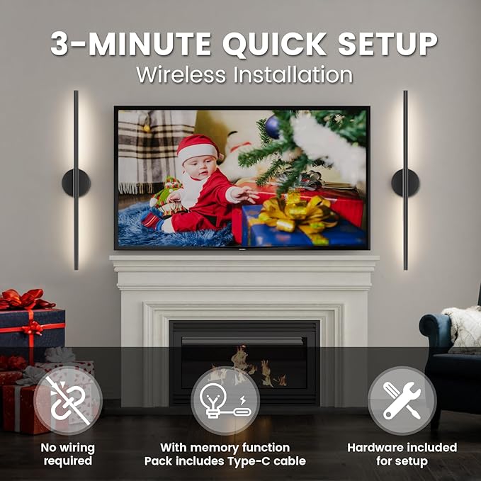 Battery Operated Wall Sconces Set of 2, 360°Rotation Wireless Rechargeable Wall Lights: Dimmable Detachable Wall Lamp with Remote Control, 3000K-6000K Infinite Dimming Wall Sconce 34.7 Inch
