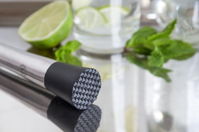 Outset Professional Cocktail Muddler, Stainless Steel With Silicone Tip, 8"