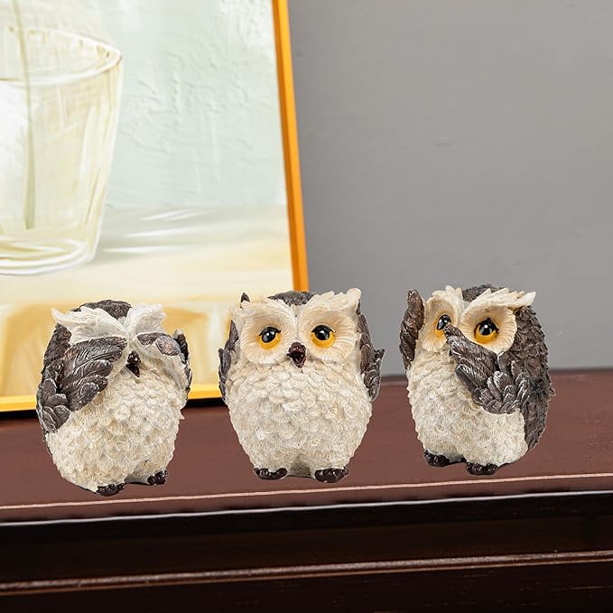 3 Wise Owl Statues, Adorable Owl Figurine for Shelf Decor, Retro Bird Sculpture Animal Decor for Living Room Bedroom Tabletop Mantel, Gift for Women Bird Lover, See No Evil Hear No Evil Speak No Evil