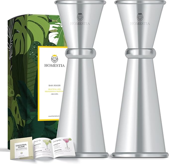 Homestia 2 Pcs Double Cocktail Jigger - Double Jigger and Japanese Style Stainless Steel Bar Measuring Jigger - 1 Oz to 2 Oz Jiggers -Silver Alcohol Measuring Tools (2 Pieces)