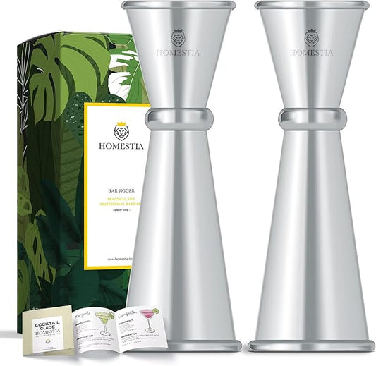 Homestia 2 Pcs Double Cocktail Jigger - Double Jigger and Japanese Style Stainless Steel Bar Measuring Jigger - 1 Oz to 2 Oz Jiggers -Silver Alcohol Measuring Tools (2 Pieces)