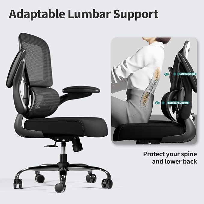 TRALT Office Chair - Ergonomic Desk Chair with Adjustable Lumbar Support, Mesh Computer Chair, Executive Chairs for Home Office Comfortable Lumbar Support (Black)