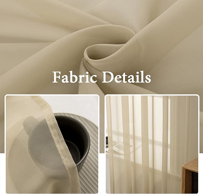 MIULEE 2 Panels Solid Color Sheer Window Curtains Elegant Window Voile Panels/Drapes/Treatment for Bedroom Living Room (54X90 Inches Beige)