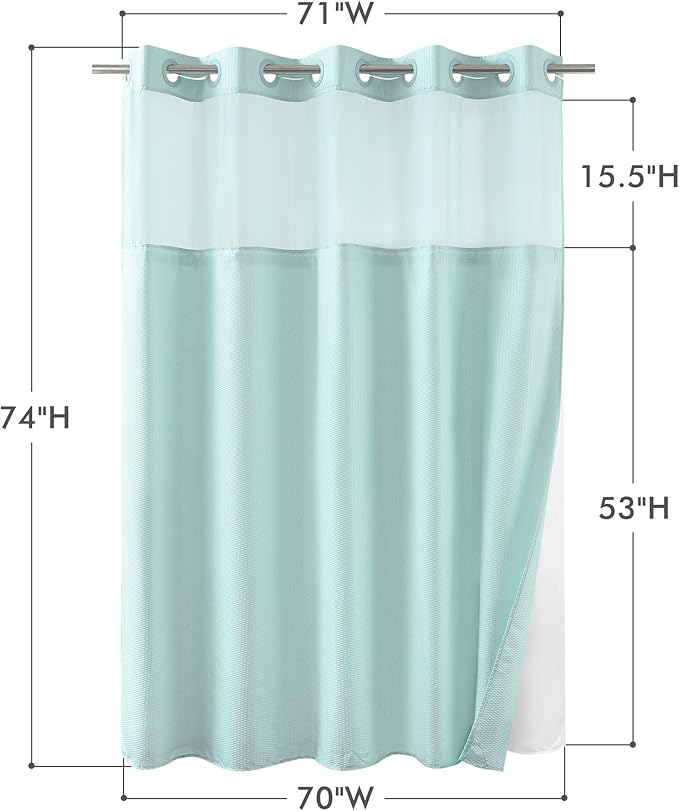 Mrs Awesome No Hook Shower Curtain with Snap-in Liner, Embossed Waffle Design Fabric Shower Curtain for Bathroom, Soft & Lightweight, 71x74, Sky Blue