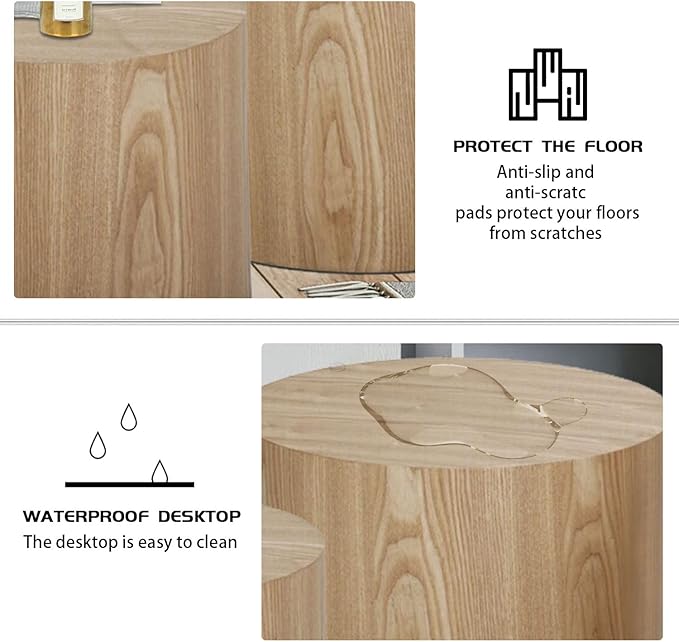 Round Coffee Table Set of 2, Nesting Coffee Table and End Table Set Wood Small Circle Drum Side Table for Living Room Office, No Assembly,Wooden