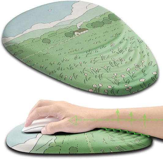 Ergonomic Mouse Pad Wrist Support, Mouse Pad with Wrist Rest, Memory Foam Massage Design & Non-Slip PU Base MousePads for Pain Relief, Desk, Office, Home, Kawaii Japanese Anime