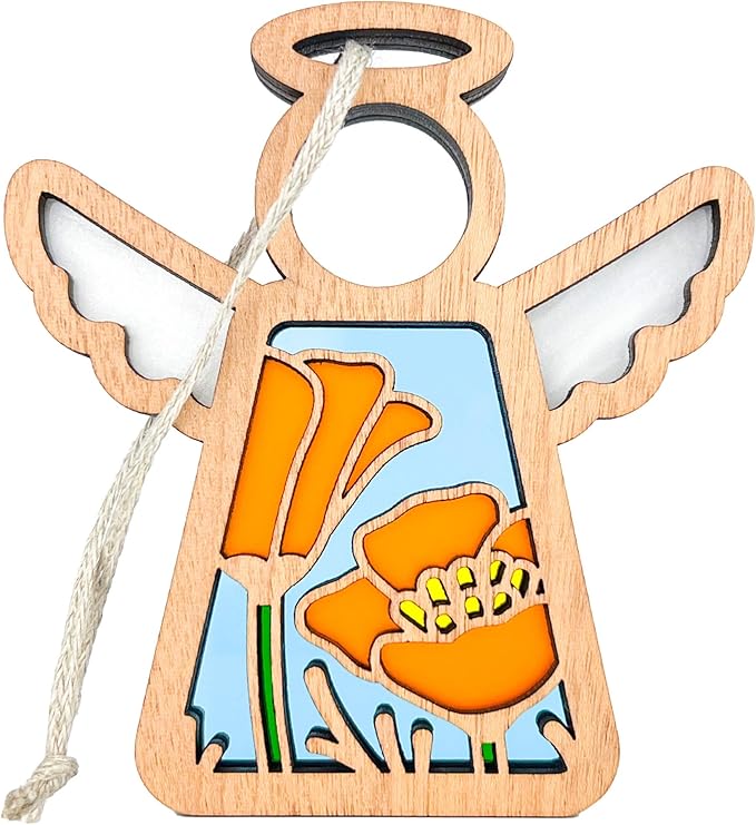 3.5" (H) California Poppy Ornament - Flower Suncatchers for Windows Hanging - Cozy Living Room Decor Aesthetic