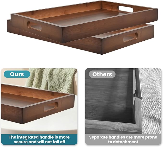 Bamboo Wood Serving Tray with Handles(14.96x10.24x1.57 inches) – Elegant Decorative Platter for Breakfast in Bed, Lunch, Dinner, Appetizers, BBQ, Parties & More – Perfect for Couch and Drawing Room.