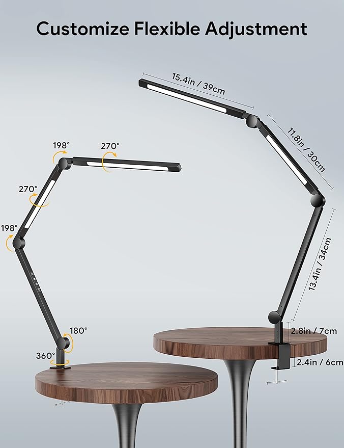 MediAcous LED Desk Lamp with Clamp, Dual Light Desk Lamp with Swing Arm, 4 Color Modes & 4 Brightness Metal Table Lamp, Eye-Caring Clip-on Lamp with Memory Function for Home Office Work Study