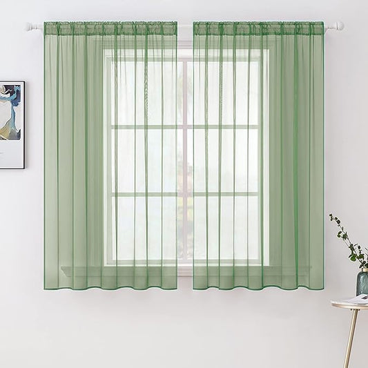MIULEE 2 Panels Solid Color Sheer Window Curtains Elegant Window Voile Panels/Drapes/Treatment for Bedroom Living Room (54 X 54 Inches Sage)