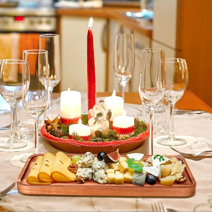 Acacia Wood Platter Small 12"X5.5" Charcuterie Boards Long Rectangle Decorative Trays Home Decor Cheese Board Wooden Serving Platters for Cookie, Snack, Dessert, Food Dish Cake Appetizer Plates