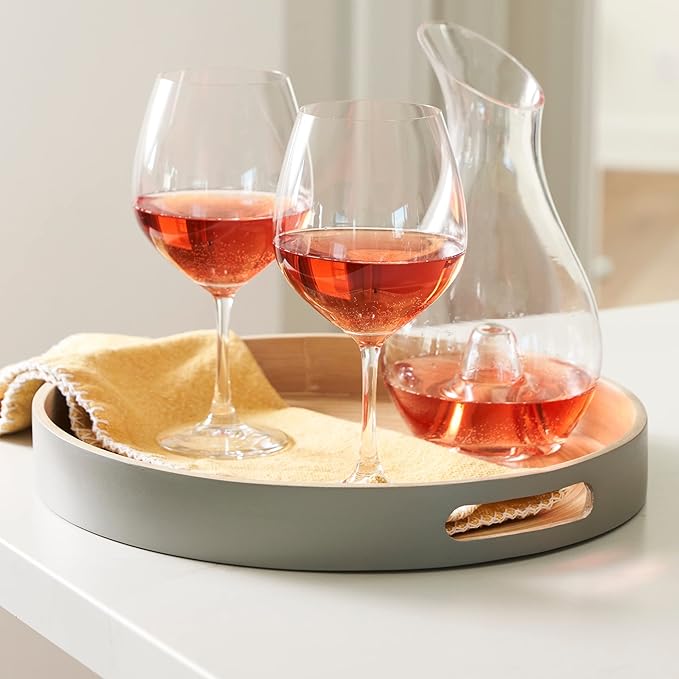 Spun Bamboo Round Wooden Tray, Gray, 13.75 Inches