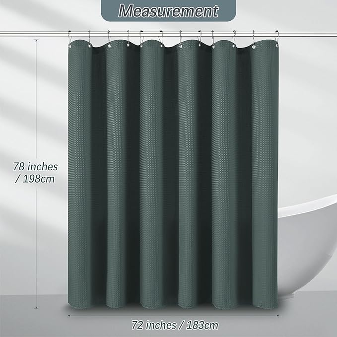 Long Stormy Weather Fabric Shower Curtain - Waffle Textured Tall Heavy Duty Cloth Shower Curtains for Bathroom, 256GSM Large Hotel Spa Luxury Bath Curtain Set with 12 Hooks(72Wx78H, Stormy Weather)