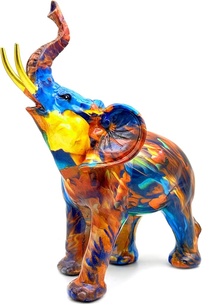 Colorful Elephant Statue Sculpture Figurine for Home, Office, Living Room, Desktop Decoration, Garden Outdoor Decor (Large)
