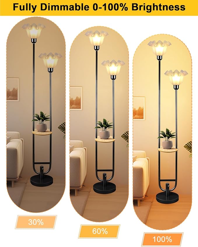 Lightdot Dimmable Flower Floor Lamp for Living Room, Modern Mid Century Floor Lamp with Table, Black Tall Standing Lamp for Bedroom & Home Decor