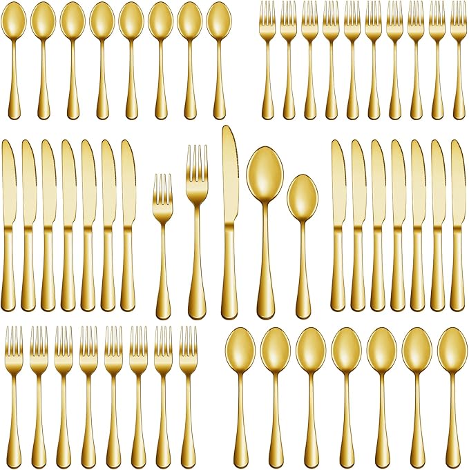 40 Pcs Gold Silverware Set Service for 8, Premium Stainless Steel Flatware Set, Cutlery Utensil Set, Durable Home Kitchen Eating Tableware Set, Include Fork Knife Spoon Set, Dishwasher Safe
