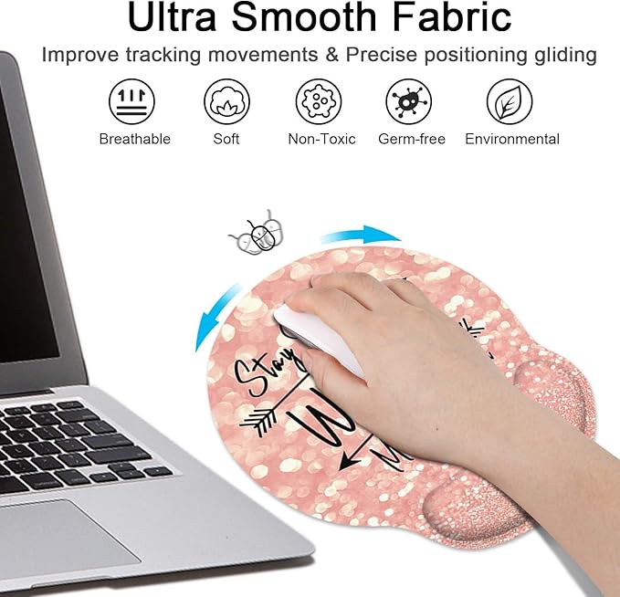 Britimes Pink Rose Gold Ergonomic Mouse Pad Set with Wrist Rest Non-Slip Rubber Base Wrist Cushion Support and Coasters Mousepad with Wrist Support for Computer Keyboard and Desk