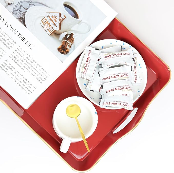 Spsyrine Large Red Decorative Tray, Elegant Plastic Serving Tray with Handles, Coffee Table Tray for Ottoman, Living Room, Home Decor 17.3"*11.8"*2"