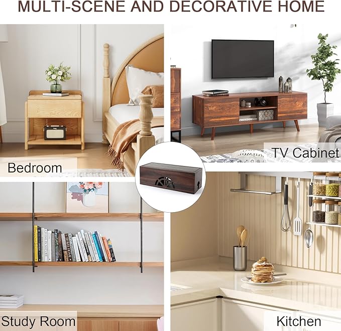 Wood Cable Management Box - 15.8" (L) x 6" (W) 5.5" (H) Walnut Wood Cable Hider Box, Cord Hider with Magnet Design & Outlet Hole, Power Strip Surge Protect & Organizer for Home Office Kitchen TV Wires