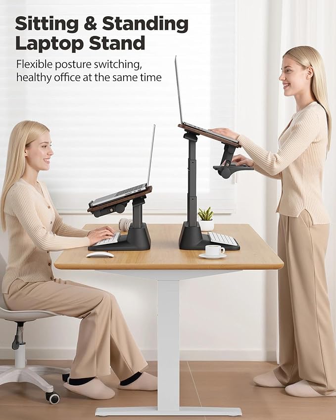 SAIJI Laptop Stand for Desk, Stable Standing Laptop Riser with Foldable Mouse Pad, Standing Computer Stand with 4 Adjustable Height Up to 20.47", Tall Stand Fit All Laptops Under 17.3"