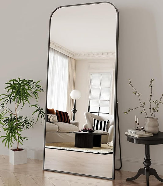 Koonmi Full Length Mirror, 65"x24" Mirror Full Length with Stand, Black Domed Top Square-Edged Floor Mirror with Aluminum Alloy Frame for Bedroom Living Room