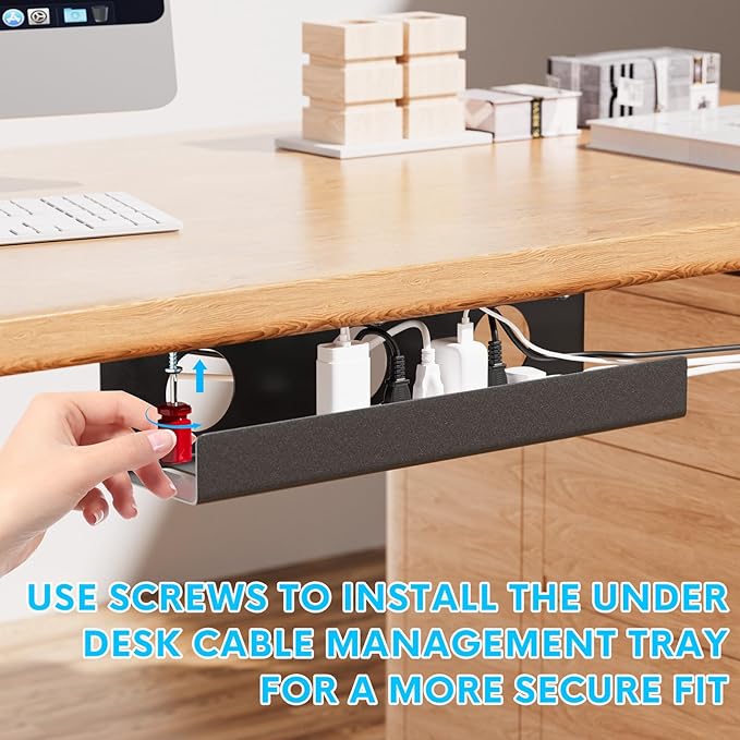 Self-Adhesive Under Desk Cable Management Tray 2 Pcs Steel Under Desk Wires Organizer Power Strip Management No Drill Under Table Organizer for Cable Storage Holder for Office Home Desk/Table