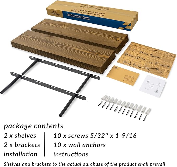Wood Floating Shelves,24 inch Rustic Wood Wall Shelves for Bathroom Living Room Bedroom Kitchen Farmhouse Laundry Room Set of 2,Handmade-Thickened Wall Shelf (Black Walnut, 24''x8''x1.5'')