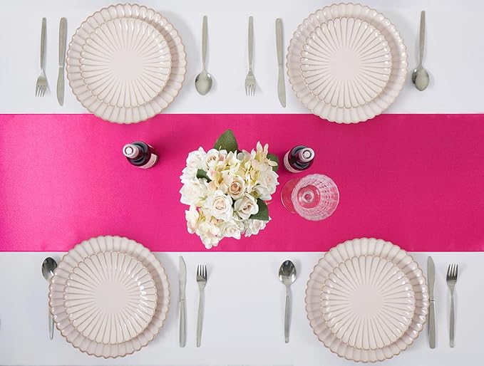 Hot Pink Table Runner 12x108 Inches Long, Satin Silk-Like Smooth Table Decor for Wedding Birthday Party, 12 Pack