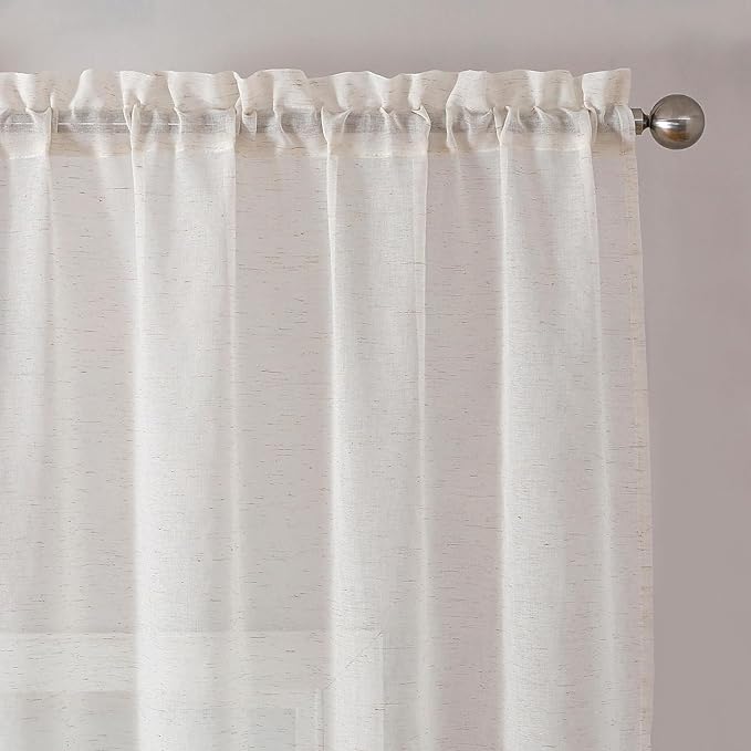 Aiyufeng Linen Sheer Curtains 63 Inch Length 2 Panels for Living Room, Farmhouse Light Filtering Voile Linen Drapes for Bedroom, Patio, Sliding Door, Each 40" W x 63" L
