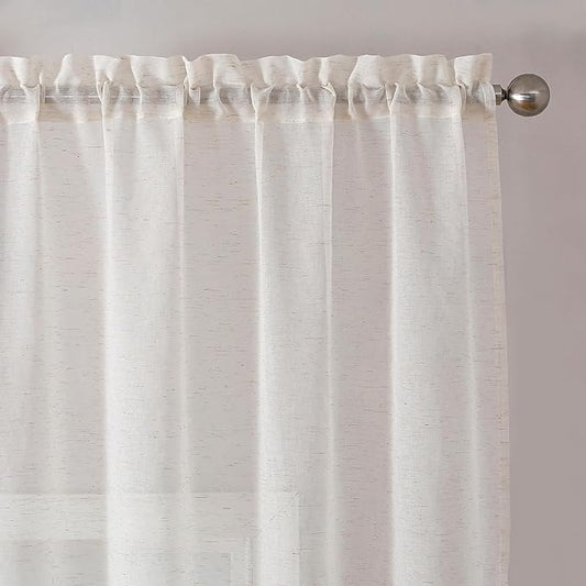 Aiyufeng Linen Sheer Curtains 63 Inch Length 2 Panels for Living Room, Farmhouse Light Filtering Voile Linen Drapes for Bedroom, Patio, Sliding Door, Each 40" W x 63" L