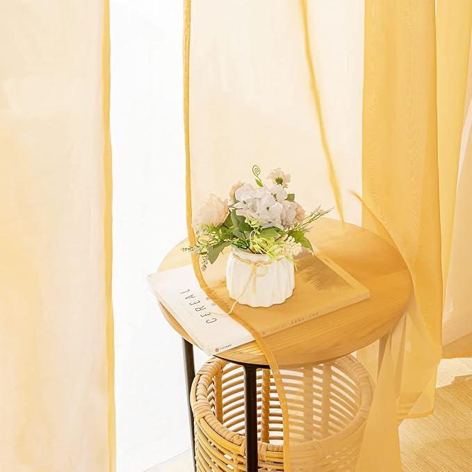 MIULEE 2 Panels Solid Color Sheer Window Curtains Elegant Window Voile Fall Panels/Drapes/Treatment for Bedroom Living Room (54X72 Inches Gold)
