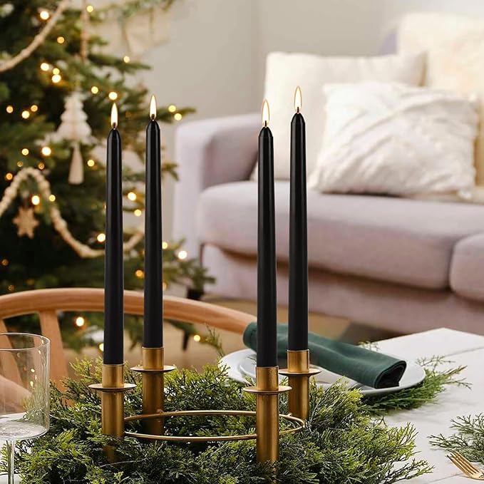 24-Pack Black Dripless Taper Candles -10 inch Tall- Cotton Wick, 7.5 Hour Clean Burning,Smokeless,Suitable for Home Decoration, Weddings, Religious Ceremonies, Holidays, Parties and Halloween.