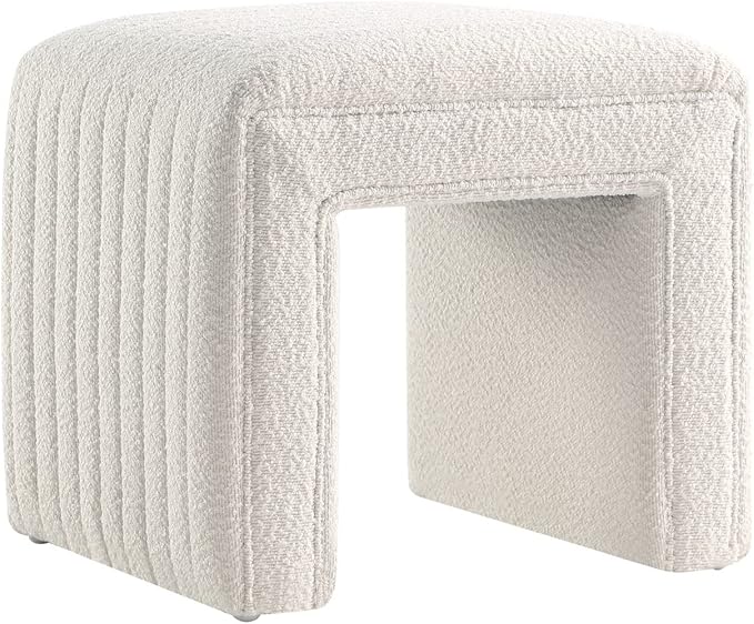 Get Set Style Vanity Stool Chair,Modern Boucle Ottoman Foot Stool with Wooden Legs Sofa Bench Footstool Extra Seat for Vanity,Makeup Room,Living Room,Entryway,Office (Fully Assembled)