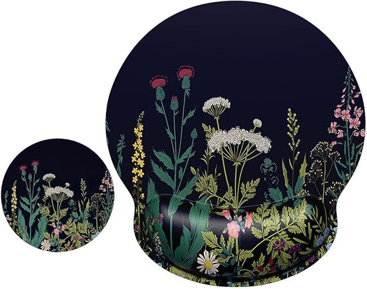 ITNRSIIET Ergonomic Mouse Pad with Wrist Support Wrist Rest Smooth Surface Non-Slip Rubber Base Comfortable Office Supplies Pain Relief, 9.8 x 9.1 inches, Wild Flower