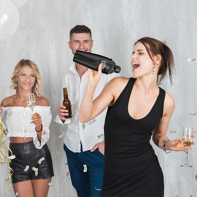 Stainless Steel Cocktail Shaker Set, 24oz/750ml Bartender Kit Includes Strainer and Stir Stick for Home, Bar, Party, Bar Accessories for The Home Bar Set (Black)