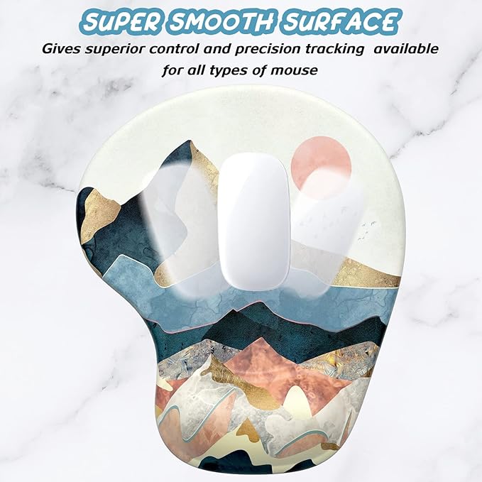 Hsurbtra Ergonomic Mouse Pad with Wrist Rest Support, Gel Mouse Pads with Non-Slip PU Base, Pain Relief Memory Foam Computer Mat, Cute Office Supplies Desk Decro Accessories, Sunset