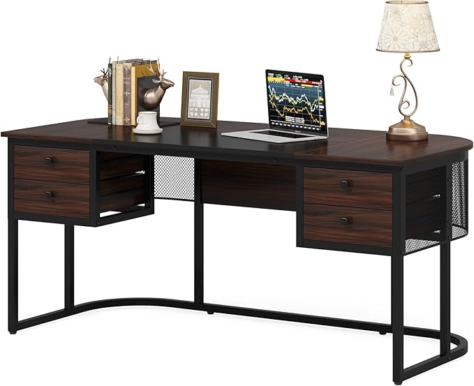 Tribesigns 63-Inch Executive Desk with 4 Drawers, Large Home Office Desk Computer Desk, Business Furniture Desk Workstation for Home Office, Dark Walnut