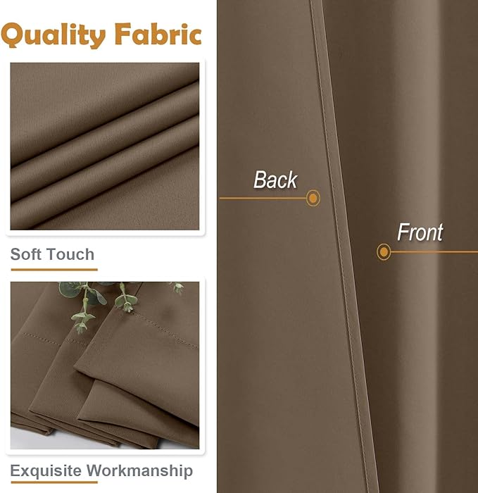 Aiyufeng Brown Short Blackout Curtains for Bedroom 54 Inches Long 2 Panels Set, Solid Thermal Insulated, Energy Saving Window Treatment Curtains Blackout Drapes, W40 x L54 Inch, Brown