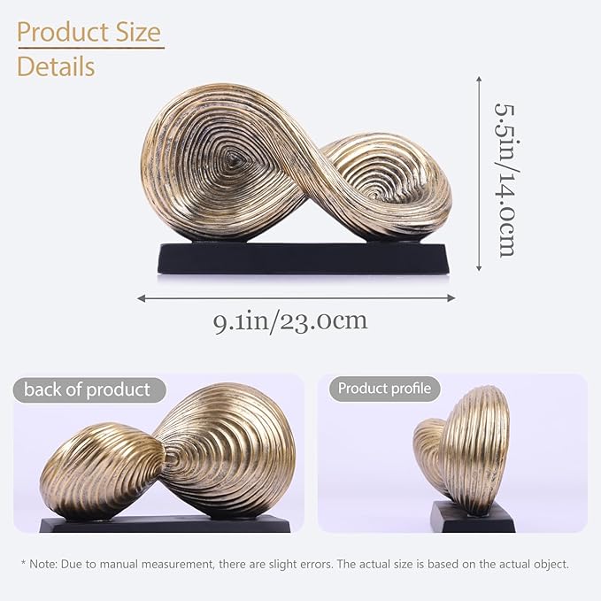 5.5‘’ Infinity Knot Sculpture - Abstract Decorative Object, Modern Infinity Loop Symbol for Home Decor, Knick Knacks for Shelves, Living Room Table, TV Stand, Geometric Coffee Table Statues(Gold)