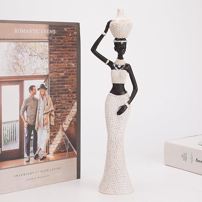 BRABUD African Statue Exotic Tribal Lady Art Figurine Black & White Home Living Room Shelf Shop Desk Decoration Collectible Creative Vintage Gift TQSHBS22