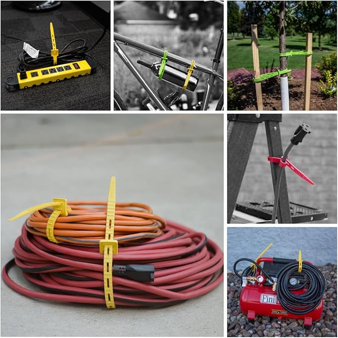 ONE TIE 14-Inch Reusable Zip Ties, Large Cable Management & Cord Organizer Zip Ties for Home, Office, and Industrial Use, Great for Gardening, Weather Resistant, Indoor/Outdoor Use, USA, 10pcs,Yellow