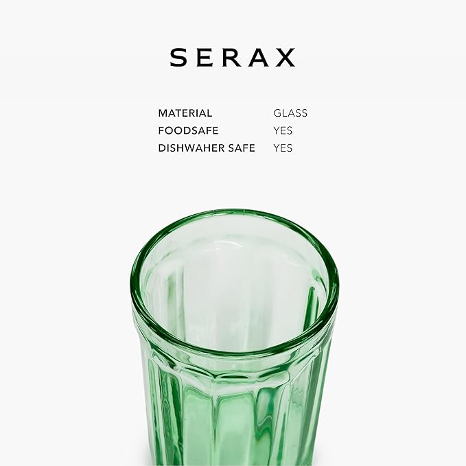 Serax Drinking Glasses Set of 4 | Fish & Fish glassware by Paola Navone | 13.5 FL oz Clear Green Water Glass Cups without Lids | Home Essentials, Kitchen Set | Suitable for Beer, Juice, Coffee