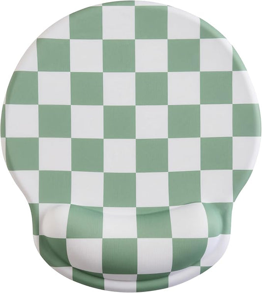 Sage Green Checkered Mouse Pad with Gel Wrist Rest, Wrist Support, Ergonomic Desk Accessories for Women, Office Laptop Gaming Decor, Cute Aesthetic Trendy Check Design