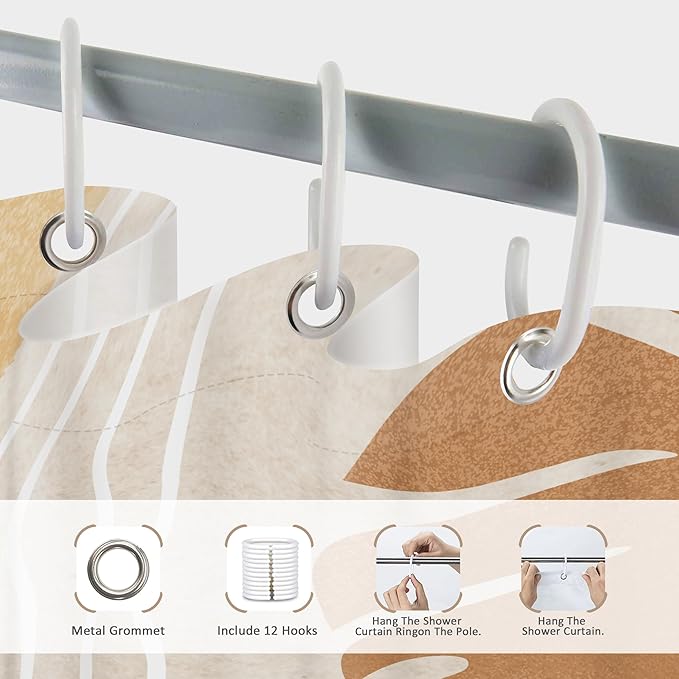 Glawry Beige Green Boho Shower Curtain Mid Century Abstract Plant Tropical Palm Leaf Minimalist Arch Geometric Bathroom Modern 72Wx78L Inches Bath Accessories Art Home Decor Fabric 12 Pack Hook