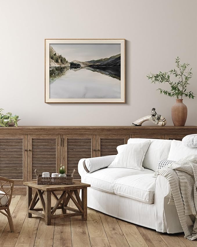 InSimSea Framed Canvas Wall Art Mountain Reflection Decor Vintage Wall Art Mountain Range Nature Wilderness Art Decorative Rustic for Living Room, Bedroom, Office Wall Decor 16x20In